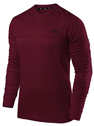 TCA Element Sport Langarmshirt Herren - Funktionsshirt mit Rundhalsausschnitt - Laufshirt Running Shirt atmungsaktiv - Langarm Sportshirt - Sport Oberteil - Cabernet, M