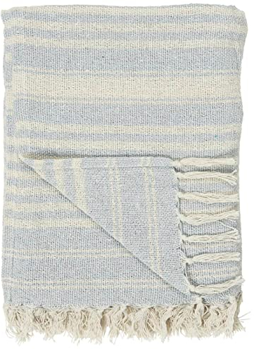 IB Laursen Plaid Creme Hellblau Streifen Baumwolle Decke 130x160 Wolldecke