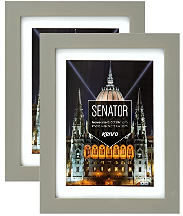 Kenro Box of 2 Senator Grey Wood Photo Frames 11x14 Inch / 28x35cm With White Mat for Photo 8x12 Inch / 20x30cm - SNF2030GY