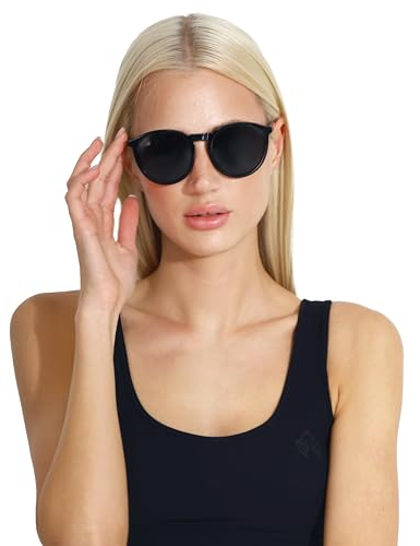 Carlheim Women's dark lens UV400 Petra Sunglasses, Polarised lenses, Black, Round