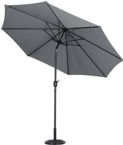 XEMQENER 3M Garden Parasol with Floral Base Included, Large Patio Umbrella Parasol with Tilt and Crank Handle, Outdoor Umbrella Parasol for Camping, Garden Table, UPF 50+, 300x300x240 cm, Dark Grey
