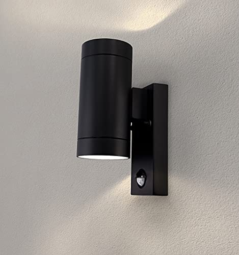 Ledvion - Applique LED, Avec Détecteur de Mouvement, Douille GU10, IP54, Noire & Éclairage Up&Down, Lampe Extérieure, Éclairage de Jardin