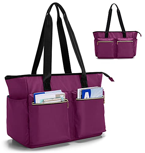 Damero Borsa dell'insegnante, grandi Borse Tote per insegnante, scuola, ufficio, affari con cerniera superiore e tasca imbottita per laptop,Viola