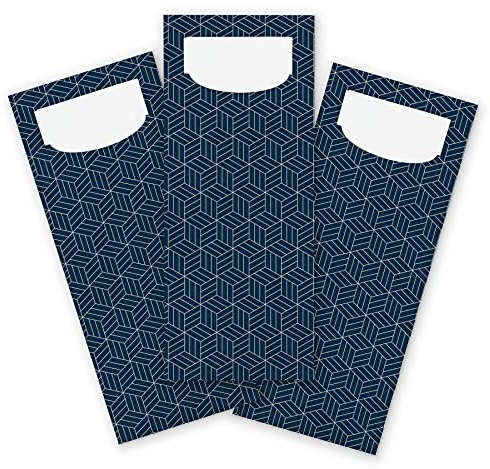 itenga 24x Bestecktasche aus Papier dunkelblau mit Muster abstrakt geometrisch mit weißer Serviette Besteckserviette