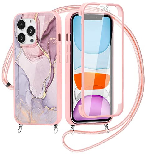 Yoedge Custodia con Cordino per Apple iPhone 7 Plus/8 Plus Cover 5,5, 360 Gradi Full Body Cover con Collana Ultra Sottile TPU Silicone Antiurto e Trasparente PC Bumper Protettiva Custodia, Marmo 1