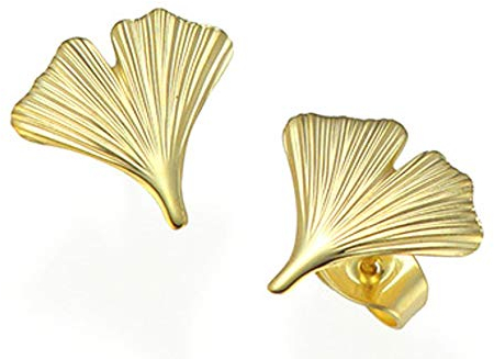 Ginkgo-Blatt Ohrstecker aus 925 SIlber in 2 Größen, handgemacht in Deutschland (1,2 cm Größe matt gold)