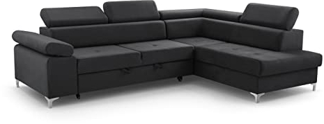 Fabryka Mebli Idźczak Ecksofa L-Form - Schlafsofa Madryt - Couch - Ausklappbares Sofa mit Schlaffunktion, Bettkasten, Hilfsautomat - für Wohnzimmer, Gästezimmer - Grau, Vena 20 L