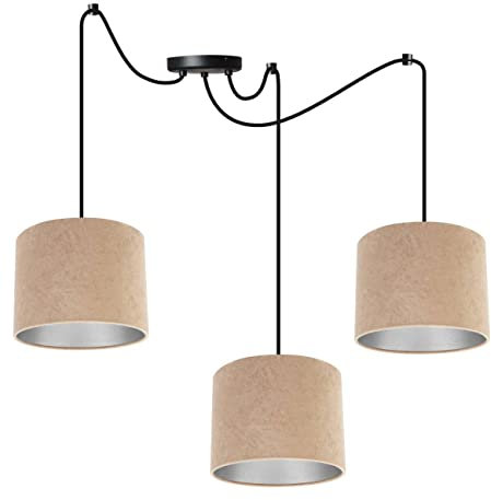 Light-Home Milan Spider Hängelampe - Hängeleuchte in Spinnenform - Deckenlampe – Spinne Lampe mit 3 Kopf - Hängeleuchte aus Metall und Stoff - E27 - Beige und Silber