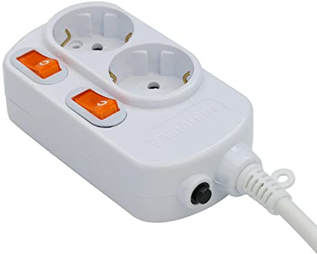 EVOELEC Steckdose Sinzeln Schaltbar Steckdosenleiste mit Überstromschutz 16A 250V (3M, 2 Fach)