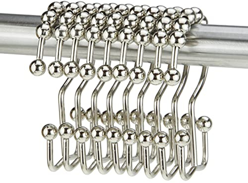 yyangz Duschvorhanghaken, 12 Stück, weiß, Nickel, Edelstahl, Duschvorhangringe, Metall, Doppelgleitrollen, Duschhaken für Badezimmer, Duschvorhangstangen, doppelter Duschhaken