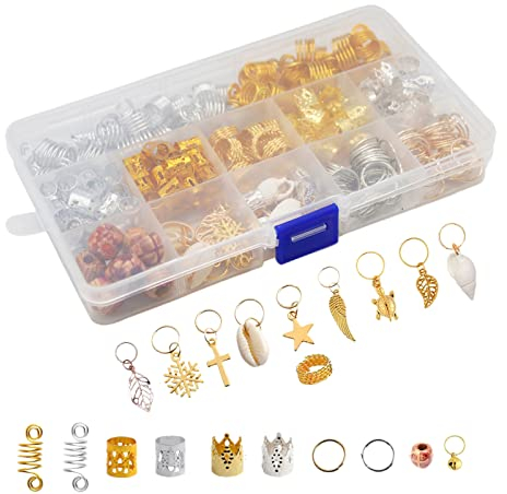 238 Stück Dreadlocks Haarschmuck, Perlen Metall Haarschellen, Aluminium Haarspule, Metall Haarmanschetten für Zöpfe Zubehör, Haarwickler, Dreadlocks, Zöpfe, Ringe