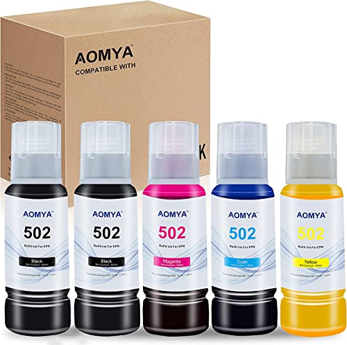 Aomya T502 502 Compatible Ink Refill Bottles Replacement for Ecotank ET2760 ET2750 ET-3760 ET-2850ET-4760 ET-15000 ET-3710 ET-3850 ET-3750 ET-4850 ET4750 ET3700 ST-4000 Printer (2BK,C,M,Y)