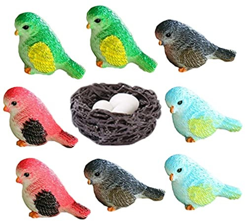 Didiseaon 1set Miniature Uccelli e Nido Decorativo per Giardino di Accessori per Paesaggio con Uova Colorate e Uccelli Realistici per Decorazioni Giardino e Bonsai