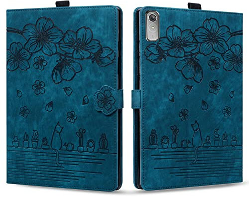 Rosbtib Funda para Lenovo Tab P11 2nd Gen 11.5 Pulgadas Flip Cover Magnética Ranuras para Tarjetas PU Cuero Cover Lenovo Tab P11 2nd 2023, Azul Gato Sakura