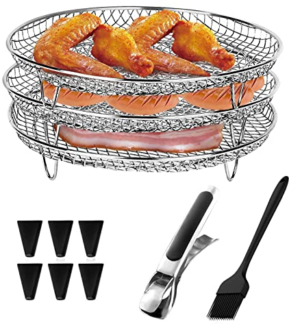 Air Fryer Racks For Ninja,Three Layer Stackable Dehydrator Rack 7.8inch Stainless Steel Round Multi-Layer Air Fryer Basket Tray Multi-Layer Dehydrator Rack Air Fryer Accessories
