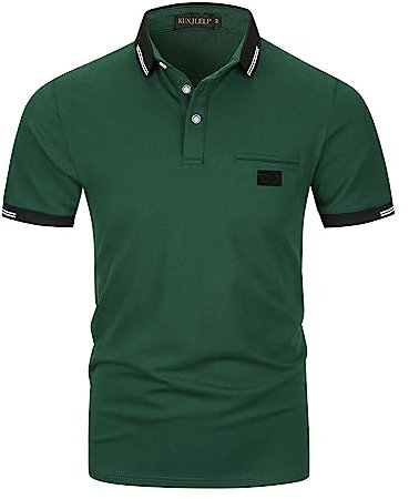 KUNJLELP Polo à Poche pour Hommes Chemise à Manches Courtes Col à Carreaux Chic Chemise de Travail Uniformes,B-Vert,XL