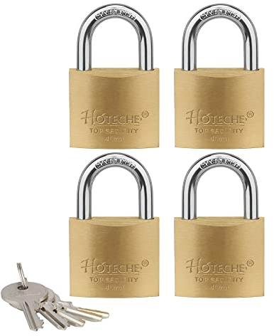 Hotehce 4Pcs Messing Vorhängeschloss Set 40MM Feste Messing Vorhängeschlösser Keyed Ähnlich Heavy-Duty Outdoor Sicherheit Wasserdichte Schloss Set mit 5Pcs Schlüsseln