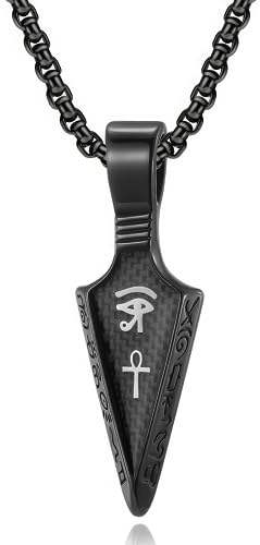 MERTTURM Herren Halskette Auge Des Horus, Ankh Agyptischen Kreuz Schutzsymbol Pendant Kette Herren, Schmuck Edelstahl+Kohlefaser, Spearpoint Pfeilspitze Anhänger mit Geschenkebox, Gold Schwarz Silber