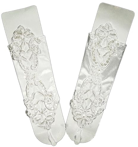 Wambere Spitzenhandschuhe für Frauen,elegante Handschuhe Paillettenröschen Spitzenhandschuh Hakenfinger-Spitze florale Handschuhe zum Binden für Hochzeit Bankett Kostümzubehör Party Abendessen,Beige
