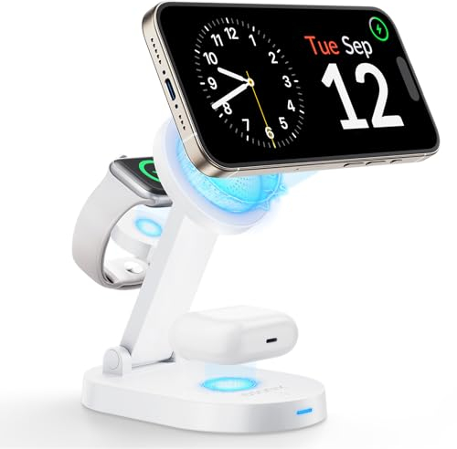 iDsonix 3-in-1-Wireless-Ladestation für iPhone, Induktive Ladestation mit 18-W-Schnellladegerät, verstellbar und leicht, Ladestation für iPhone 16/15/14/13/12/iWatch 9-2/Ultra/SE/AirPods 3/2/Pro