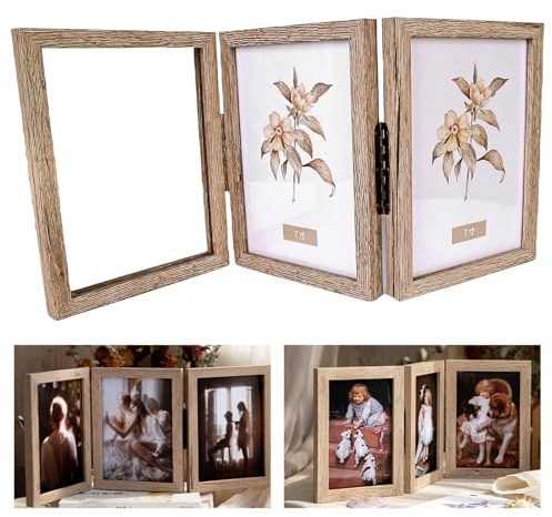 SPORWAY 3 Bilderrahmen 13x18 Faltbar: Fotorahmen Doppelseitige Anzeige für 6 Fotos Holzbilderrahmen mit Glasscheibe, Fotorahmen für Mehrere Fotos Bilderrahmen Collage für Hochzeit Familie Baby