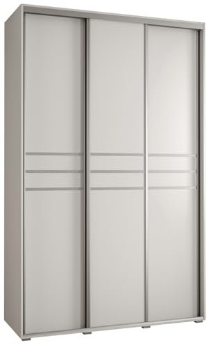 MEBLE KRYSPOL Davos 10 160 Schrank mit DREI Schiebetüren für Schlafzimmer - Moderner Aufbewahrungsschrank mit Kleiderstange und Regalen - 235,2x160x60 cm - Weiß Weiß Silber