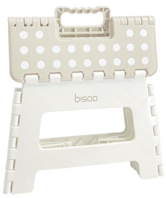 BISOO Tritthocker Kinder - Klapphocker Faltbar 120Kg für Bad & Küche - Hocker Klappbar für Kinder & Erwachsene - Fußbank mit Anti-Rutsch-Oberfläche - Klapptritt Sicherheit - Trittschemel Sahne