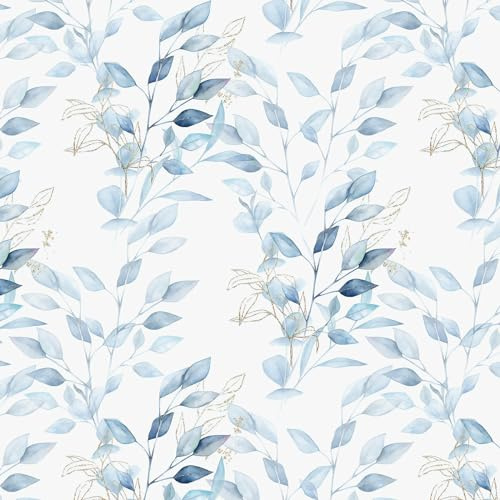 Yomshi Blue Leaf Wallpaper Peel and Stick Wallpaper 41cm×10m Contact Paper Waterproof Vinyl Film Self Adhesive for Living Room Bedroom Sticky Back Plastic