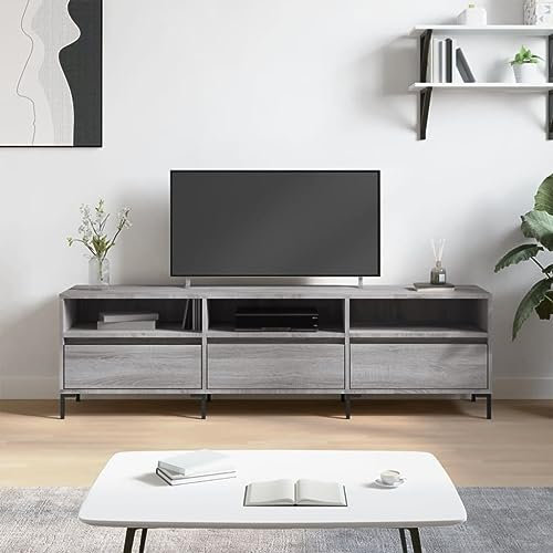 TJROO Mobile Porta TV Grigio Sonoma 150x30x44,5cm in Legno Multistrato e Ferro - Vetrina Con Ante, Consolle, Mensola Sotto TV - Mobile Basso per Televisione