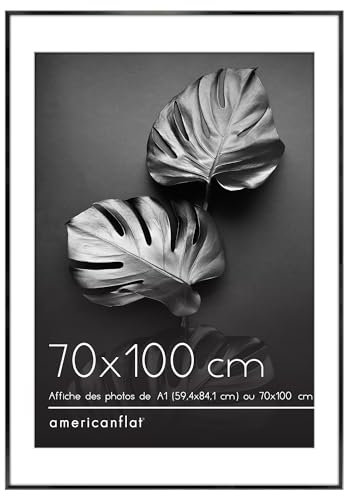 Americanflat - Cadre Photo A1 en Aluminium Noir - Cadre Photo A1 avec Passe-partout et 70x100 sans Passe-partout - Verre Résistant aux Chocs