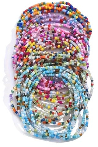 PLCPDM 30 bunte böhmische Glasperlen, Fußkettchen, Handkette, stilvolle Perlen-Fußkettchen, Armbänder, Set für Damen und Mädchen
