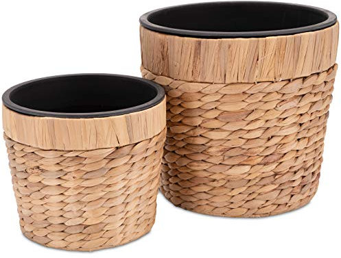 Decorasian 2er Set Blumentopf rund geflochten aus Seegras mit Kunststoffeinsatz zum bepflanzen - Pflanztopf - 20cm + 26cm