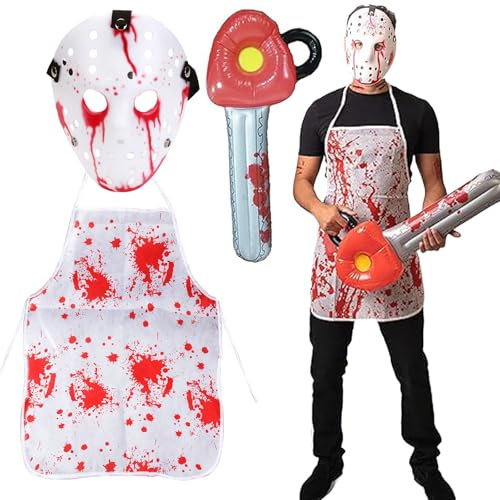 Vexquivera 3PCS Chainsaw Killer Costume,Halloween Costumes For Men,Adult & Teen One Size Fits All,Suitable for hallowed cost outfits