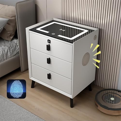 LUIVZD Intelligent Nightstand, Bluetooth Speaker Side Table,Multifunction Audio Cabinet,Nightstands Wireless Charging Station/2 USB Port LED Lights(WHITE,3drawers)