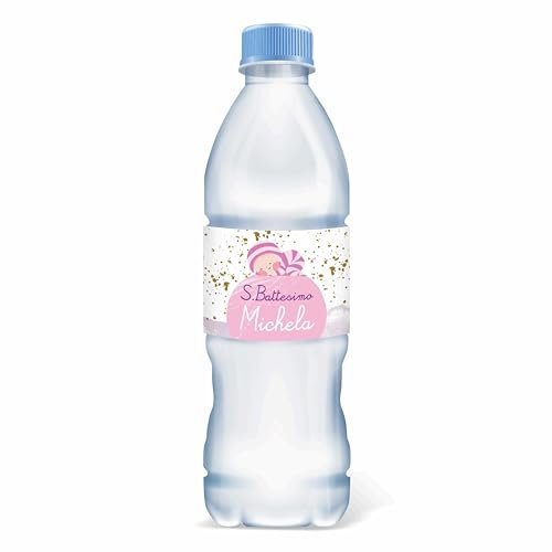 FERDINANDO FAMA' 32 Etichette per Bottiglie d'Acqua Battesimo, Adesivi Personalizzati con Decorazioni per Bottiglie Nascita e Feste pz 32 (battesimo bimba)