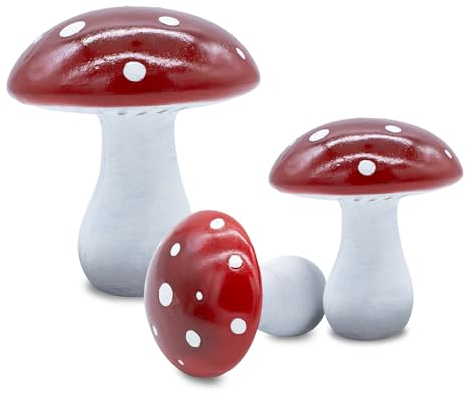 Spetebo Keramik Fliegenpilz 3er Set farbig - 2X 13 cm / 1x 17 cm - Deko Pilz mit glasiertem Schirm - Tisch Aufsteller Herbst Dekofigur zum Hinstellen