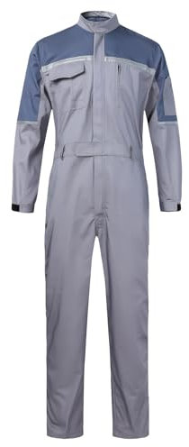 KTWOLEN Mens Work Overalls Garages Coveralls Mechanics Boiler Suit Zip Front Coverall Workwear Boilersuit Warehouse Home DIY, Grey+Light Blue, S