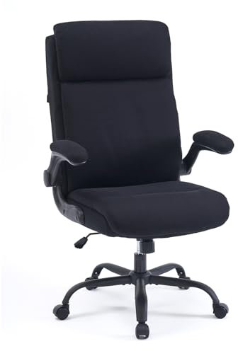 CASTLOVE Ergonomischer Bürostuhl - Schreibtischstuhl mit Rückenlehne - Hochklappbare Armlehne - Hohe Rückenlehne - Höhenverstellbar - Wippfunktion (Bürostuhl Stoff Schwarz Max. 150 kg)