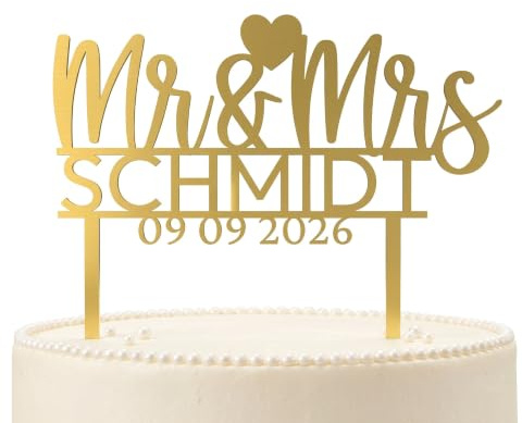 Cake Topper Hochzeit Mr & Mrs, Mr & Mr, Mrs & Mrs – mit Nachname | Tortendeko & Tortenstecker Hochzeitstorte · Gold, Roségold, Silber, Weiß, Schwarz, Holzfarben · Bruchsicher · Mit Namen