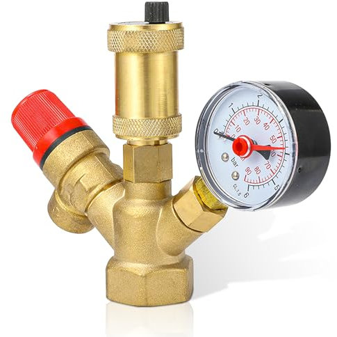 Kesselsicherheitsgruppe Sicherheitsgruppe Warmwasserspeicher mit Manometer, Überdruckventil Boiler DN25 (1) Schnellentlüfter Sicherheitsventil für Heizungsanlage Heizung, Weiblich