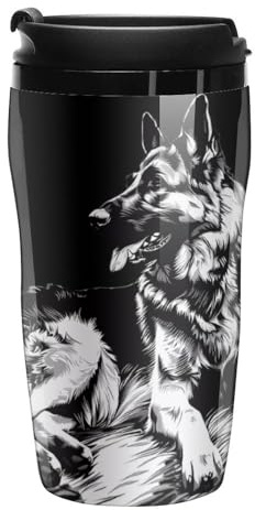 Generic German Shepherd Coffee Mug Insulated Travel Tumbler with Lid, Double Wall Cup, 8oz/12oz, Plastic, Round Travel Mug, Reusable, Home, Travel