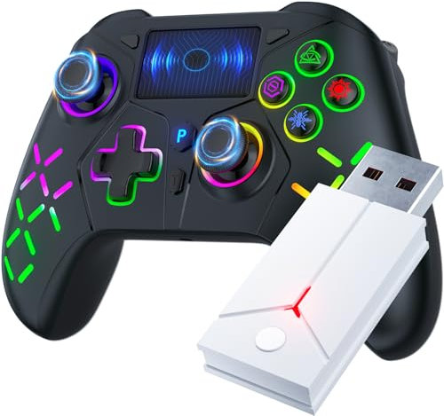 FOIRCEADAL Wireless Controller with Adapter for PS5 PS-4 Game, [Need to Set (Use USB Cable) Adapter Compatible with PS5 Games, Dual Motor Vibration/6-Axis Sensor/Turbo/3.5mm Audio Jack/Touchpad (RGB)