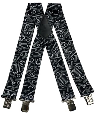 Tomahawk Heavy Duty Braces, Adjustable, Unisex Suspenders, Strong Clasp (Nuts & Bolts Black)