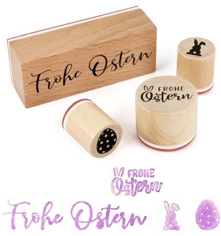 BOFUNX 4 Stücke Ostern Stempel Holzstempel Frohe Ostern Osterhase Osterei Motivstempel Textstempel für Karten Geschenkpapier Scrapbooking