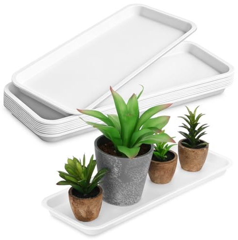 Yardwe 10 Stück Kunststoff Blumentopf-Untersetzer, Rechteckig, 40 x 15cm | Wasserauffangschale, Schutz für Fensterbänke und Böden, Für Innenräume, Balkon, Terrasse und Garten