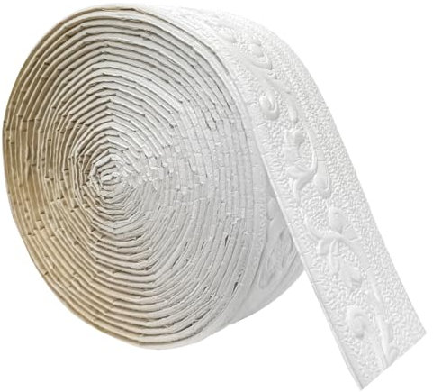 Yunlaishaocer Zierleisten Selbstklebend Weiß 10mx8cmX5mm, Selbstklebende Bordüre Wasserfester, Stuckleisten Wand, Bordüre Selbstklebend Weiß, Geeignet für Flure, Wandgemälde, Decken, Ecken, Linien