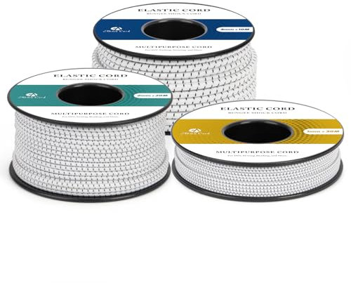 Abma Cord Cuerda Elástica 3mm x 10m Hilo Elástico Redonda Cordón Elástico Cuerda de Goma para Manualidades, Sombreros de Fiesta, Costura, Abalorios, Camping - Blanco&Negro