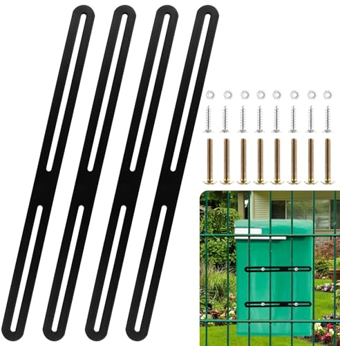 Oungy 4 Stück 360x25mm Befestigungsset für Zaunbriefkasten, Flachverbinder Schwarz Flachverbinder Langloch mit Schrauben Verstellbarer Edelstahl-flachverbinder Zaunbefestigung Briefkasten Befestigung