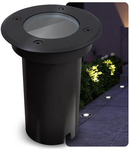 SSC-LUXon Bodeneinbaustrahler KALPA schwarz 230V IP67 wasserdicht befahrbar & rostfrei - Ideal für Wege, Terrassen & Garten