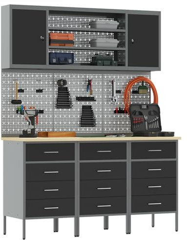 vidaXL 7-TLG. Werkbank-Set Schwarz Stahl